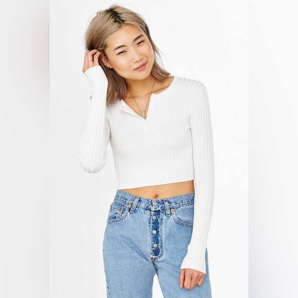 UNIF X Urban Outfitters Ribbed Cropped Henley Crop Long Sleeve Top in Black M/L - Picture 12 of 14